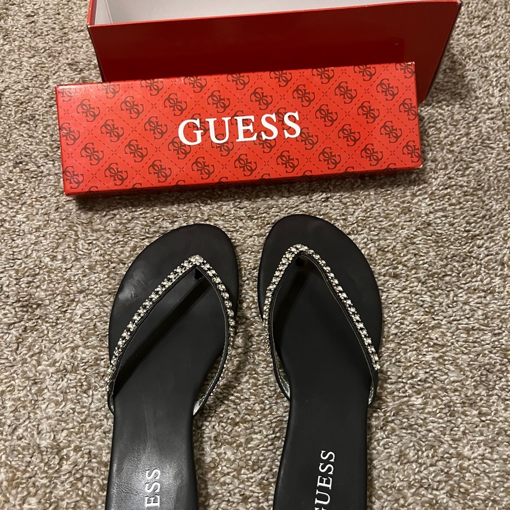 GUESS black rhinestone sandals
